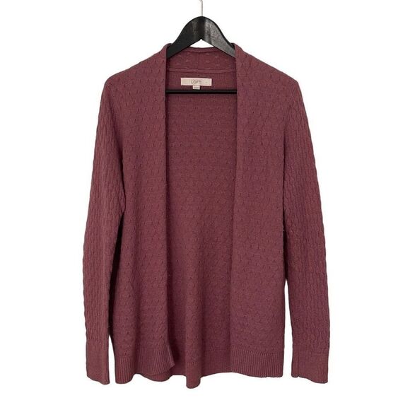 LOFT Womens Cardigan Sweater Open Front Pocket Ribbed Knit Rose Pink Size XS - Picture 1 of 7